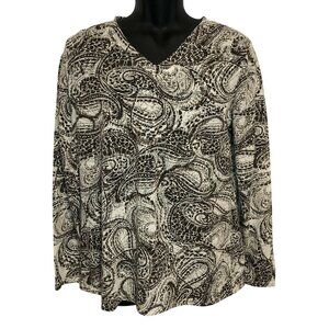 New Directions Brown/White Long Sleeve Shirt Paisley Animal Print Women’s Size L